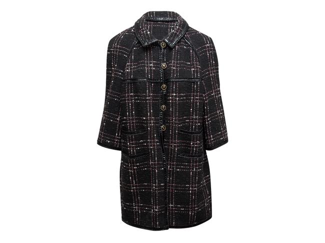 Chanel Black &amp Pink Boucle Tweed CoatPlus 0x 