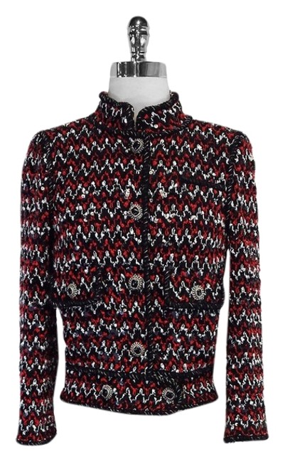 Chanel Black &amp Red Textured Chevron Sequin JacketS 