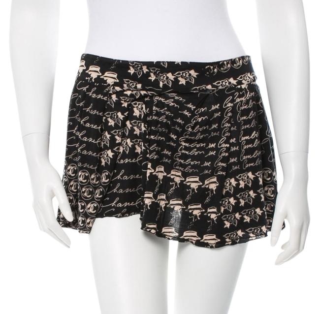 Chanel Black Beige Cc Camellia Print S Small Skirt26 