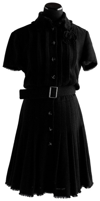 Chanel Black Belted Mid length Cocktail Dress  S 