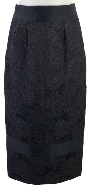 Chanel Black Embroidered Pencil Skirt  S 28 