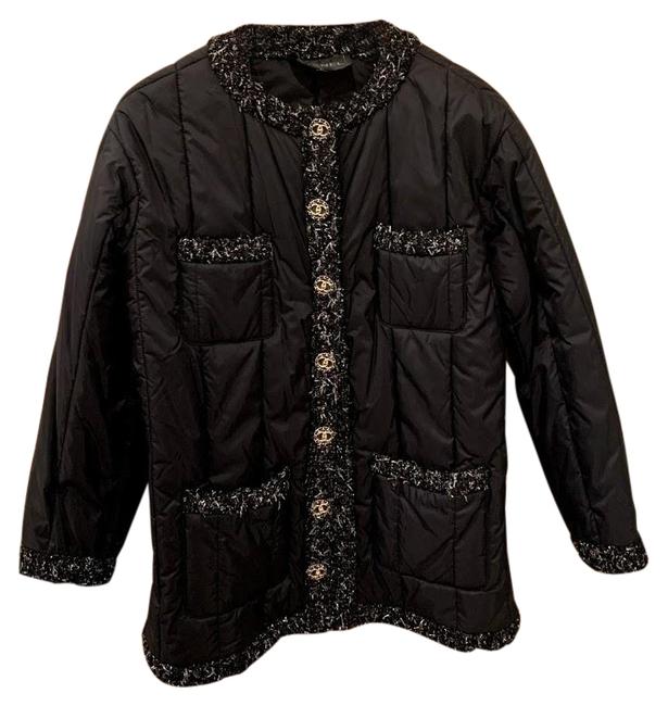 Chanel Black Fall 2018 Puffer Down Tweed Jacket CoatS 