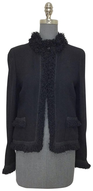 Chanel Black Fringed Wool Crepe Jacket  S 
