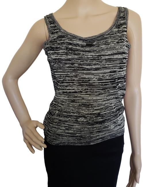 Chanel Black Grey Logo Charm Marbled Sleeveless Knit Blouse