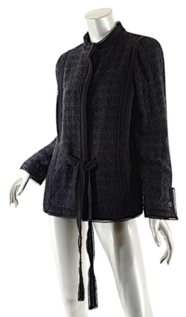 Chanel Black Houndstooth W 2006p Cotton Weave Jacket W Tie Blazer  S 