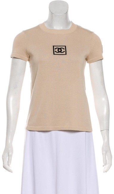 Chanel Black Identification Cc Logo Knit Beige Sweater 