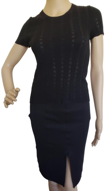 Chanel Black Interlocking Cc Perforated Shortsleeve Blouse  S 