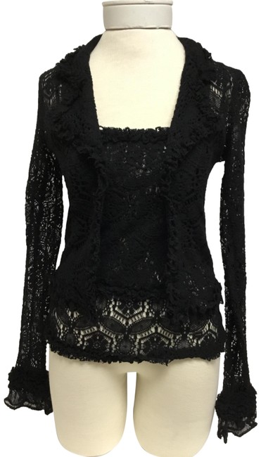 Chanel Black Lace Effect Knit with Matching Tank CardiganS 