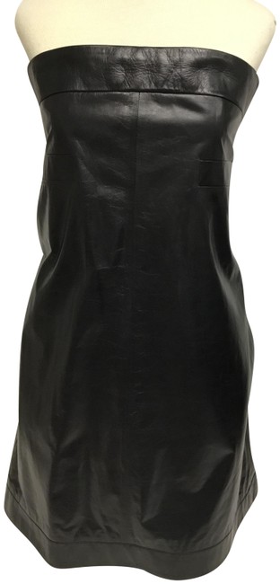 Chanel Black Leather Strapless Short Night Out Dress