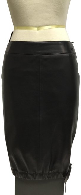 Chanel Black Leather with Bow Skirt  S 28 