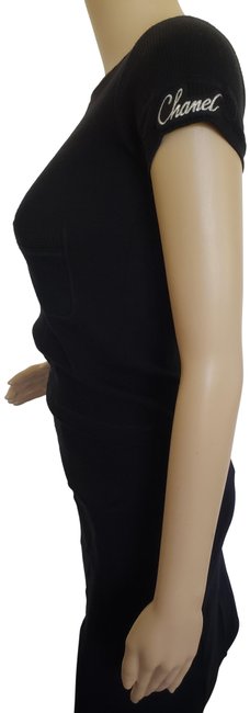 Chanel Black Logo Embroidered Lightweight Knit Blouse