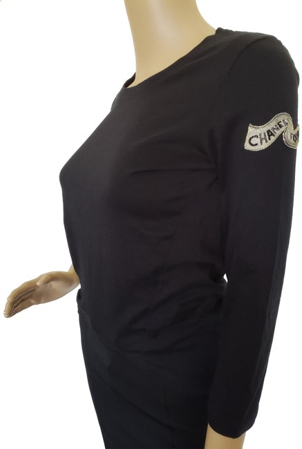 Chanel Black Logo Forever Print Longsleeve Blouse