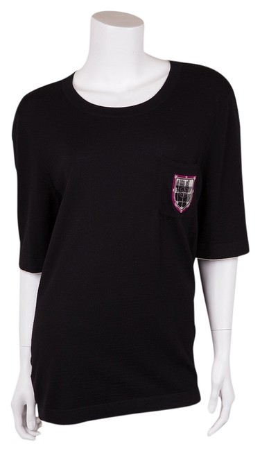Chanel Black Logo Patch Blouse 4 L 
