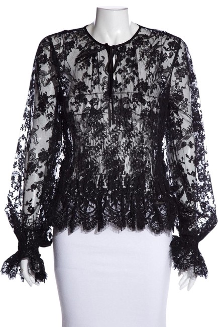 Chanel Black Long Sleeve Lace Blouse  S 
