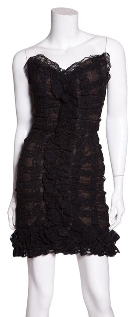 Chanel Black Mesh Rosette Strapless Short Night Out DressS 