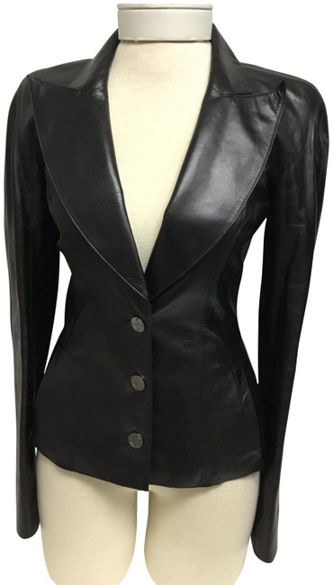 Chanel Black Metallic Fitted with Silver Logo Buttons JacketS 