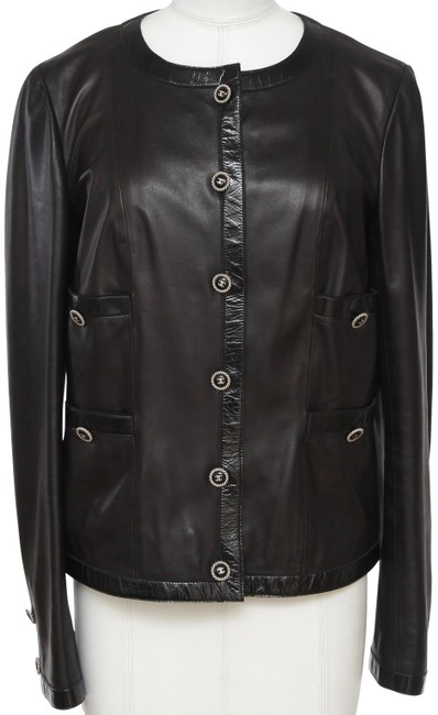 Chanel Black Patent Blazer Collarless Silver 40 2007 Jacket  S 