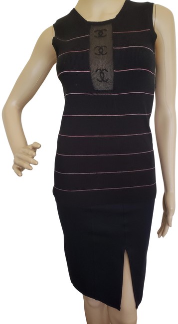 Chanel Black Pink Interlocking Cc Rib Knit Sleeveless Blouse