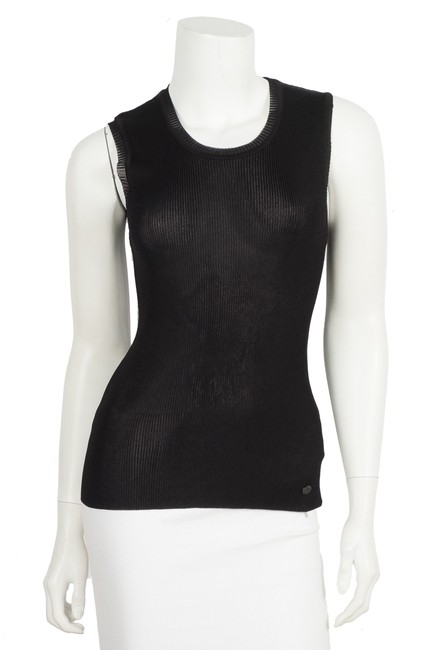 Chanel Black Ribbed Small Tank Top Cami