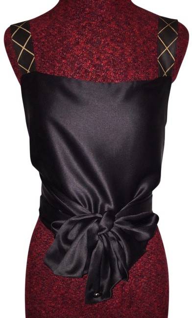 Chanel Black Satin Crepe Wrap 46 Blouse