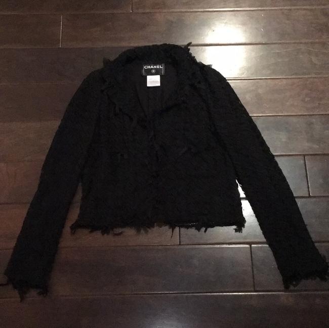 Chanel Black Semi sheer Houndstooth Jacket BlazerS 