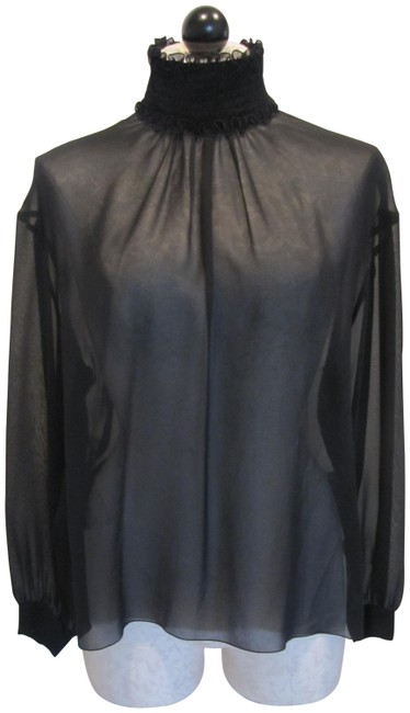Chanel Black Sheer Long Sleeve Blouse