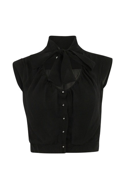 Chanel Black Silk Neck BlouseS 
