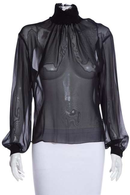 Chanel Black Silk Sheer Blouse  S 