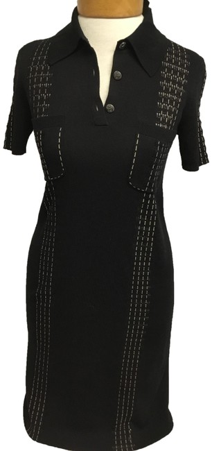 Chanel Black Sleeve Knit with Beige Stitching Short Casual DressS 