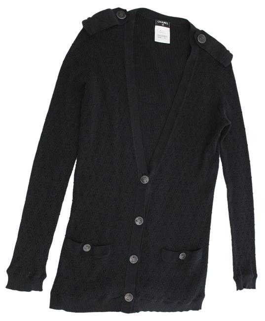 Chanel Black Stretchy Ribbed knit CardiganS 