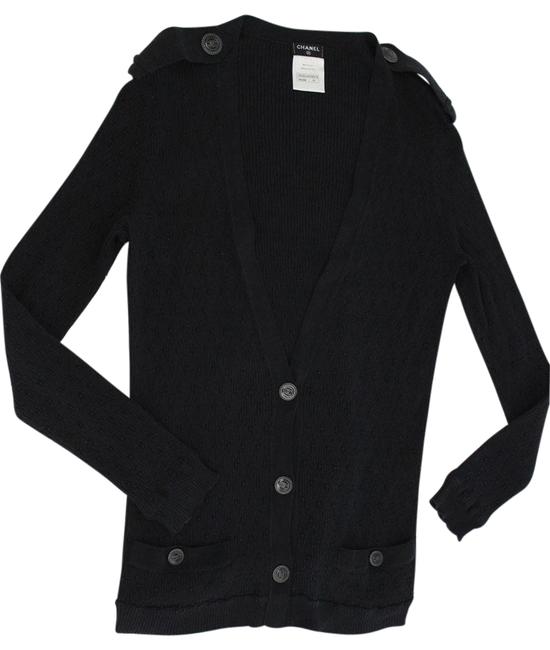 Chanel Black Stretchy Ribbed knit Cardigan  S 