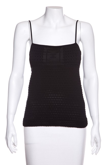 Chanel Black Textured Knit Tank Top Cami  S 