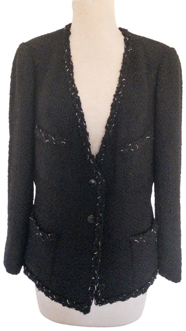 Chanel Black Tweed Blazer 4 L 
