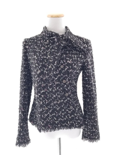 Chanel Black Tweed Neck Tie Jacket  S 