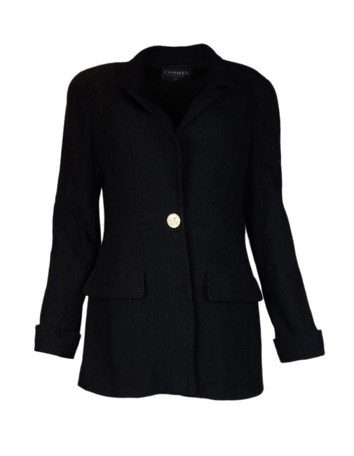 Chanel Black Tweed Single Button Logo Jacket Blazer