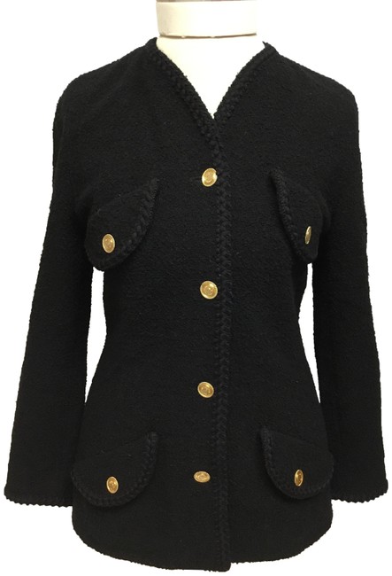 Chanel Black Tweed with Gold Coco Buttons JacketS 