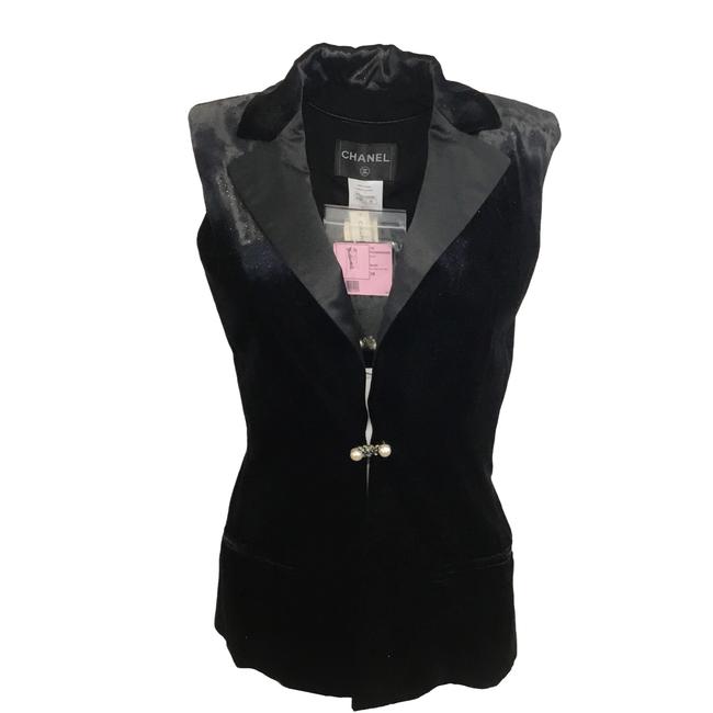 Chanel Black Velvet Glitter Tuxedo Vest  S 