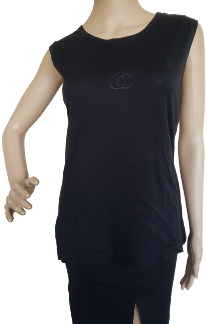 Chanel Black Vintage Boutique Interlocking Cc Sleeveless Blouse