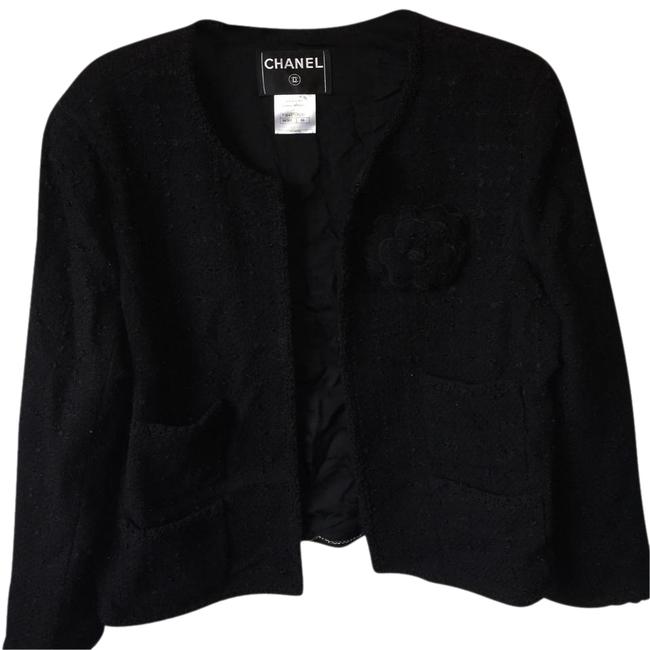 Chanel Black Vintage Tweed Jacket Blazer 4 L 