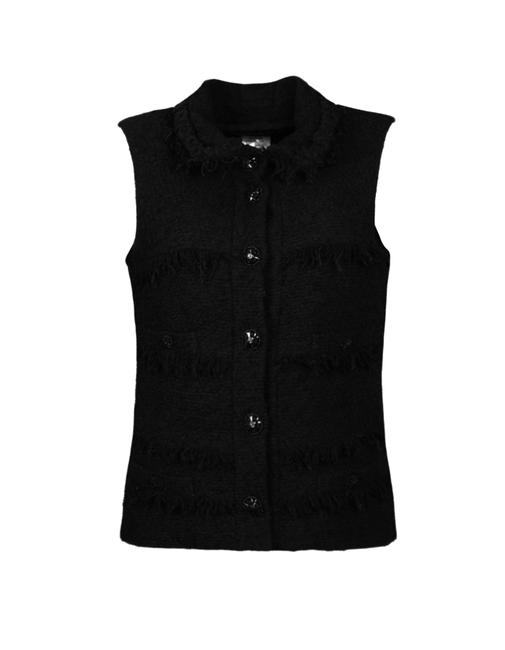 Chanel Black W Wool Boucle WFringe 38 Vest  S 