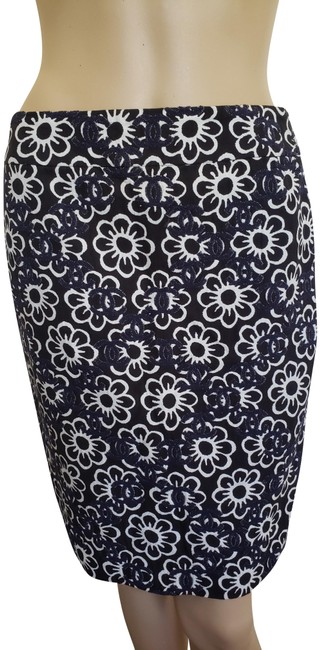 Chanel Black White Multicolor Camellia Cc Logo Skirt  S 28 