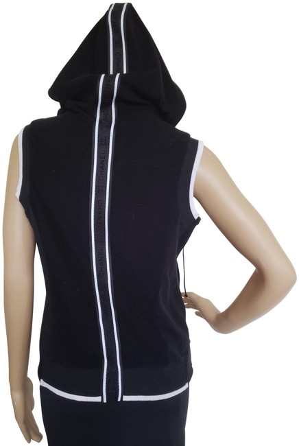 Chanel Black White Sport Logo Monogram Print Hooded Vest  S 