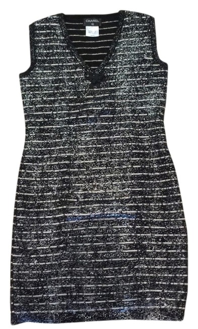 Chanel Black with Metallic Above Knee Cocktail Dress  S 