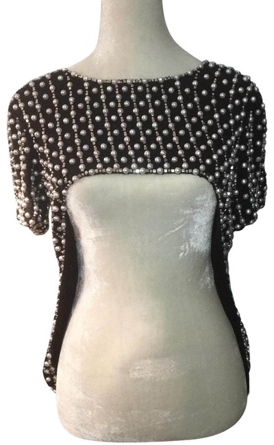 Chanel Black with Pearls and Crystals Beaded Cocktail Blouse  S 