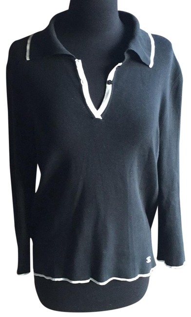 Chanel Polo Shirt Black with White Trim Sweater 