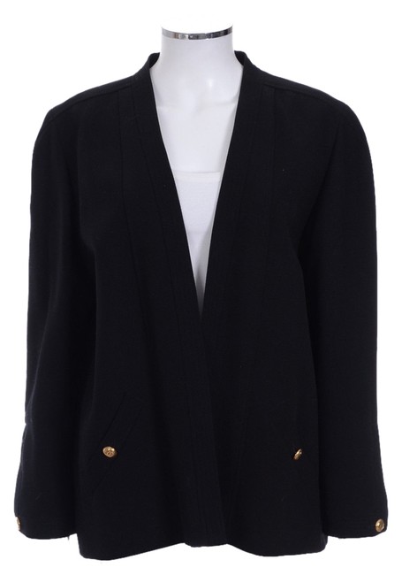 Chanel Black Wool Long Sleeve Open Coat Fr 46 Jacket 4 L 