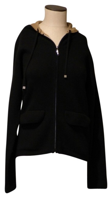 Chanel Cashmere Hooded Zipper Black Brown Sweater 