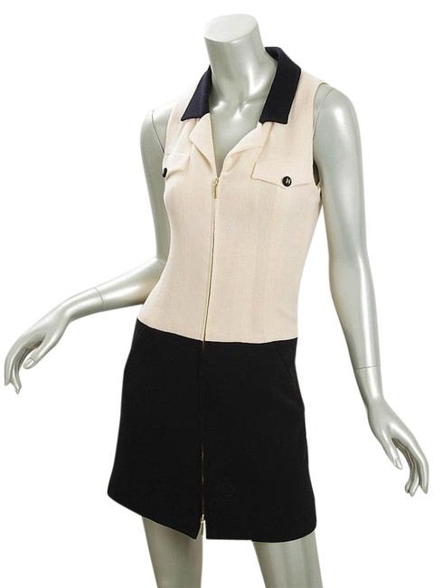 Chanel Black+ivory Wool Sleeveless Shift Zip up Short Casual DressS 