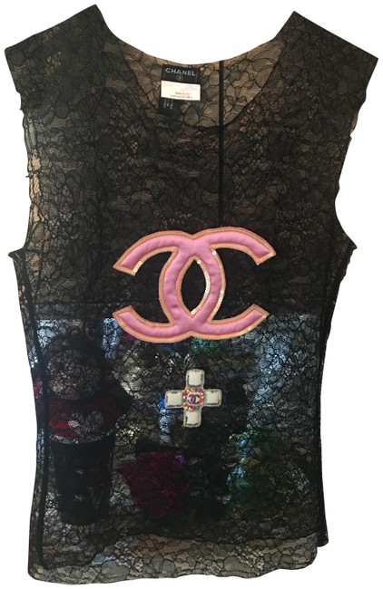 Chanel Black Pink Rare Vintage 04c Big Cc Logo Blouse