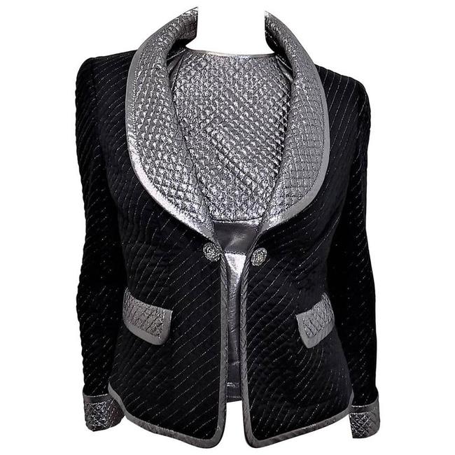 Chanel Black Silver Evening 2pc 'lame' Quilted Blouse and Set Jacket  S 